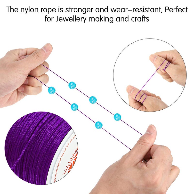 Mayitr 0.8mm Nylon Cord, Nylon Beading String Knotting Cord, Thread Chinese Knot Macrame Rat-Tail Bracelet Braided String (Purple) - Image 3